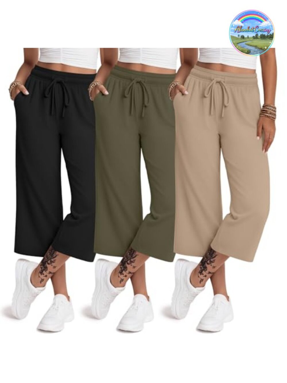 3 Pack Women's Wide Leg Capri Yoga Pants High Waisted Sweatpants